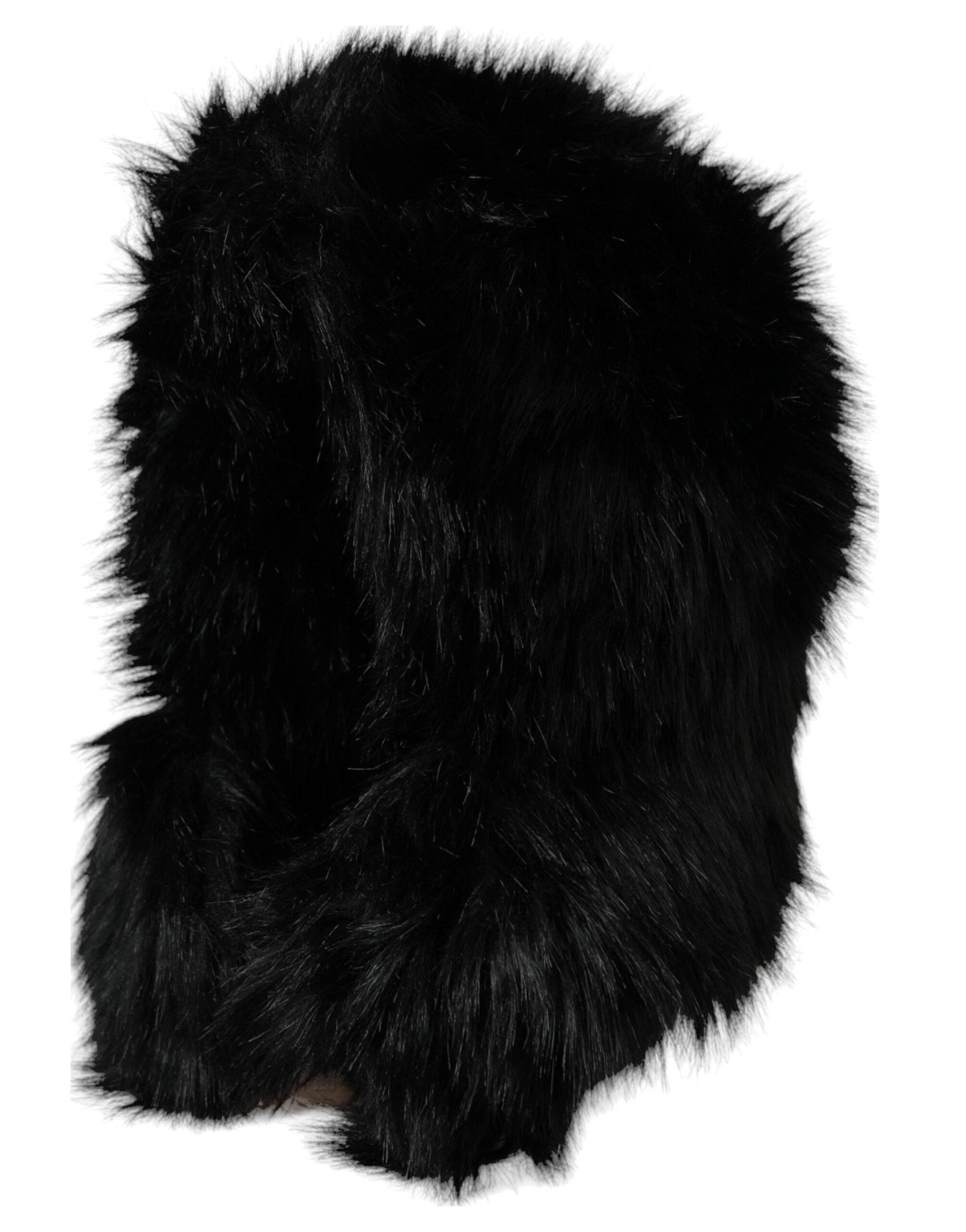 Dolce & Gabbana Black Faux Fur Whole Head Wrap Hat - Hilstor