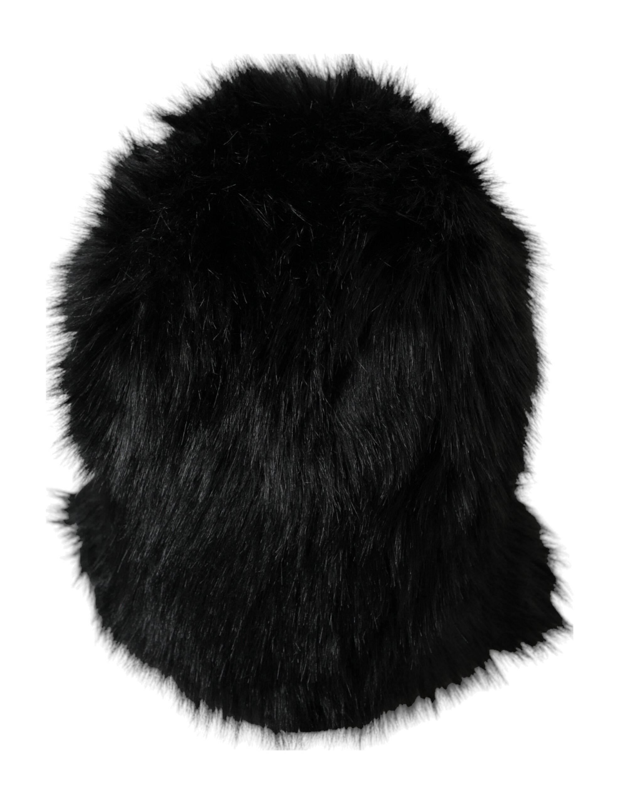 Dolce & Gabbana Black Faux Fur Whole Head Wrap Hat - Hilstor