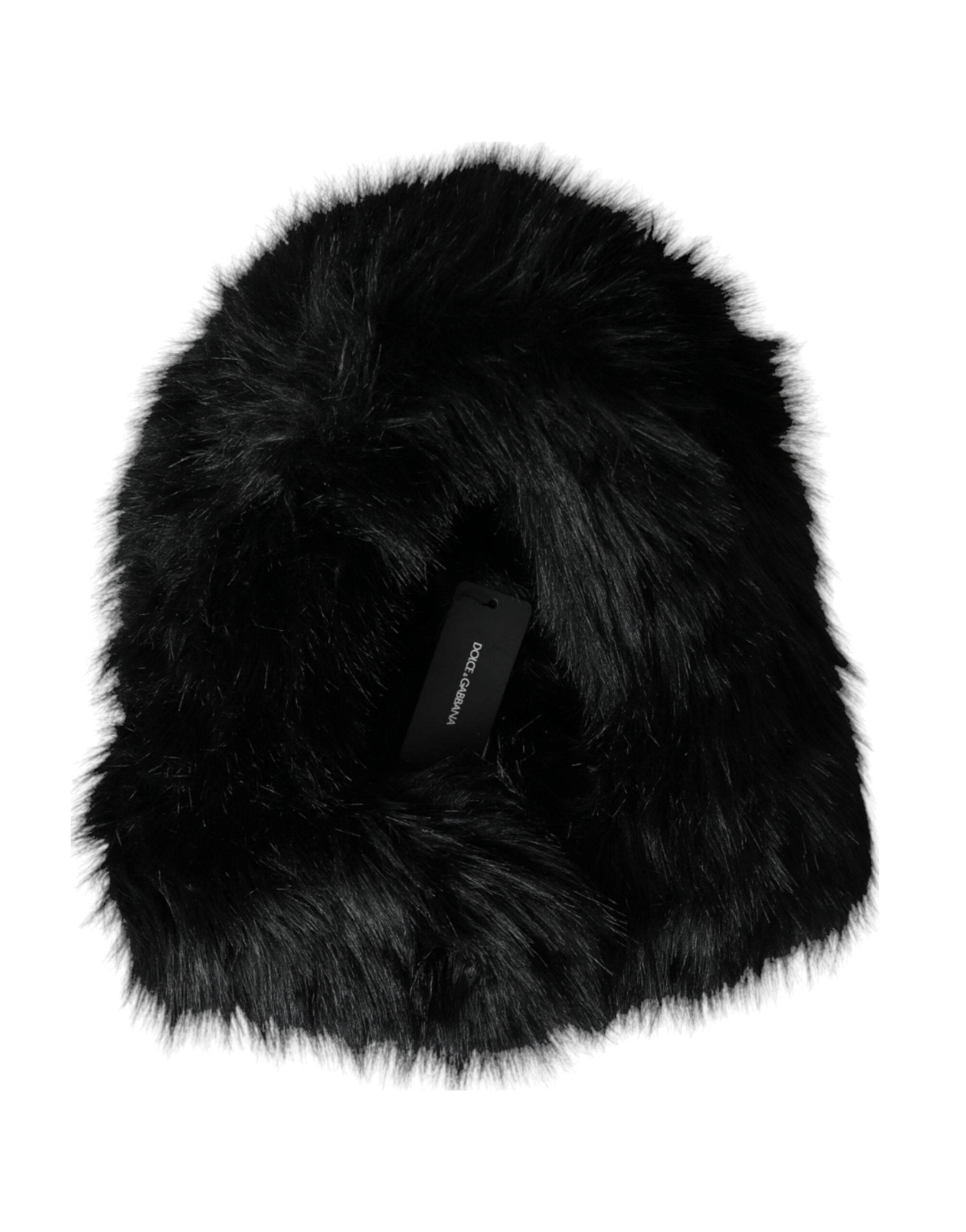 Dolce & Gabbana Black Faux Fur Whole Head Wrap Hat - Hilstor