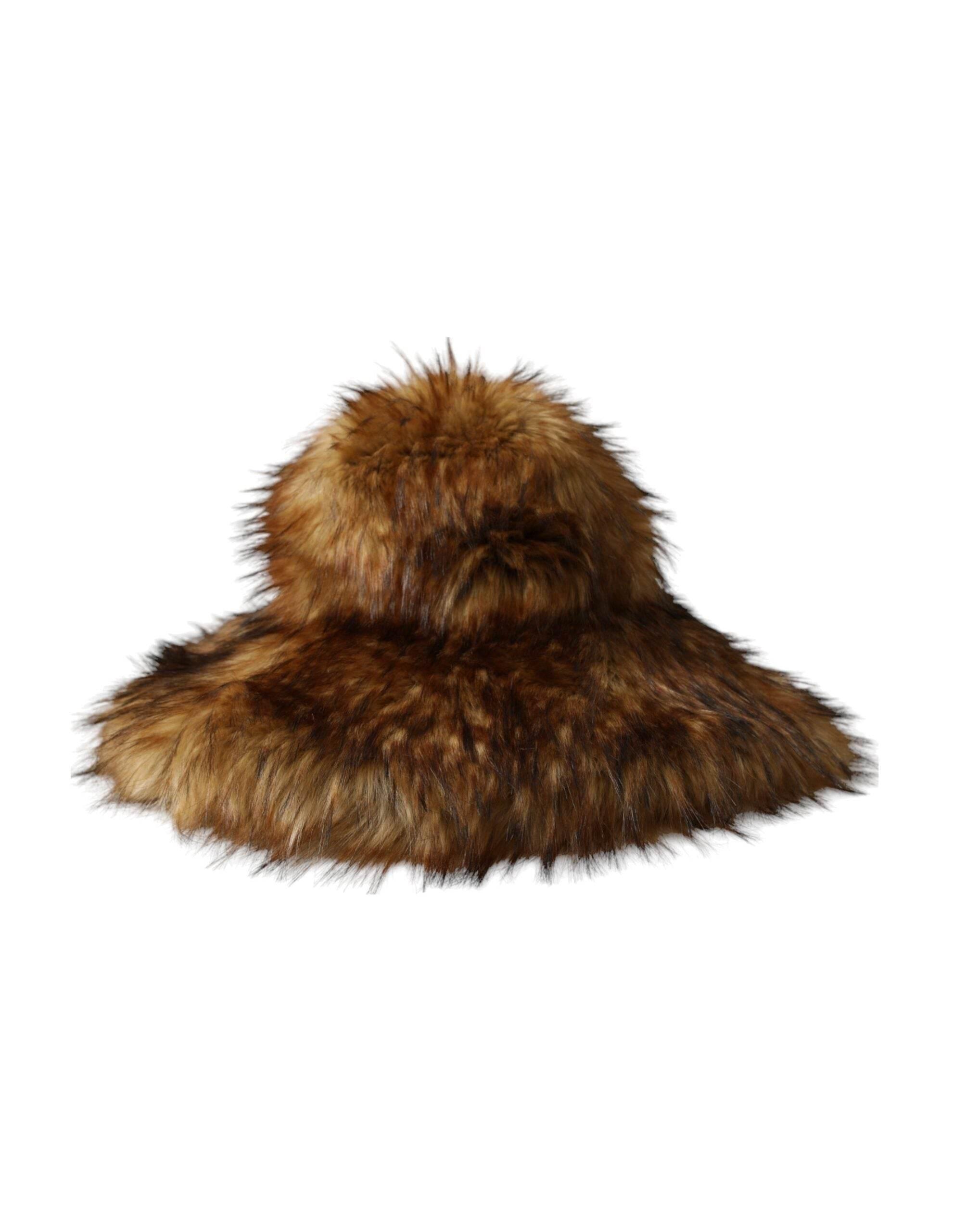 Dolce & Gabbana Brown Modacrylic Faux Fur Bucket Hat - Hilstor