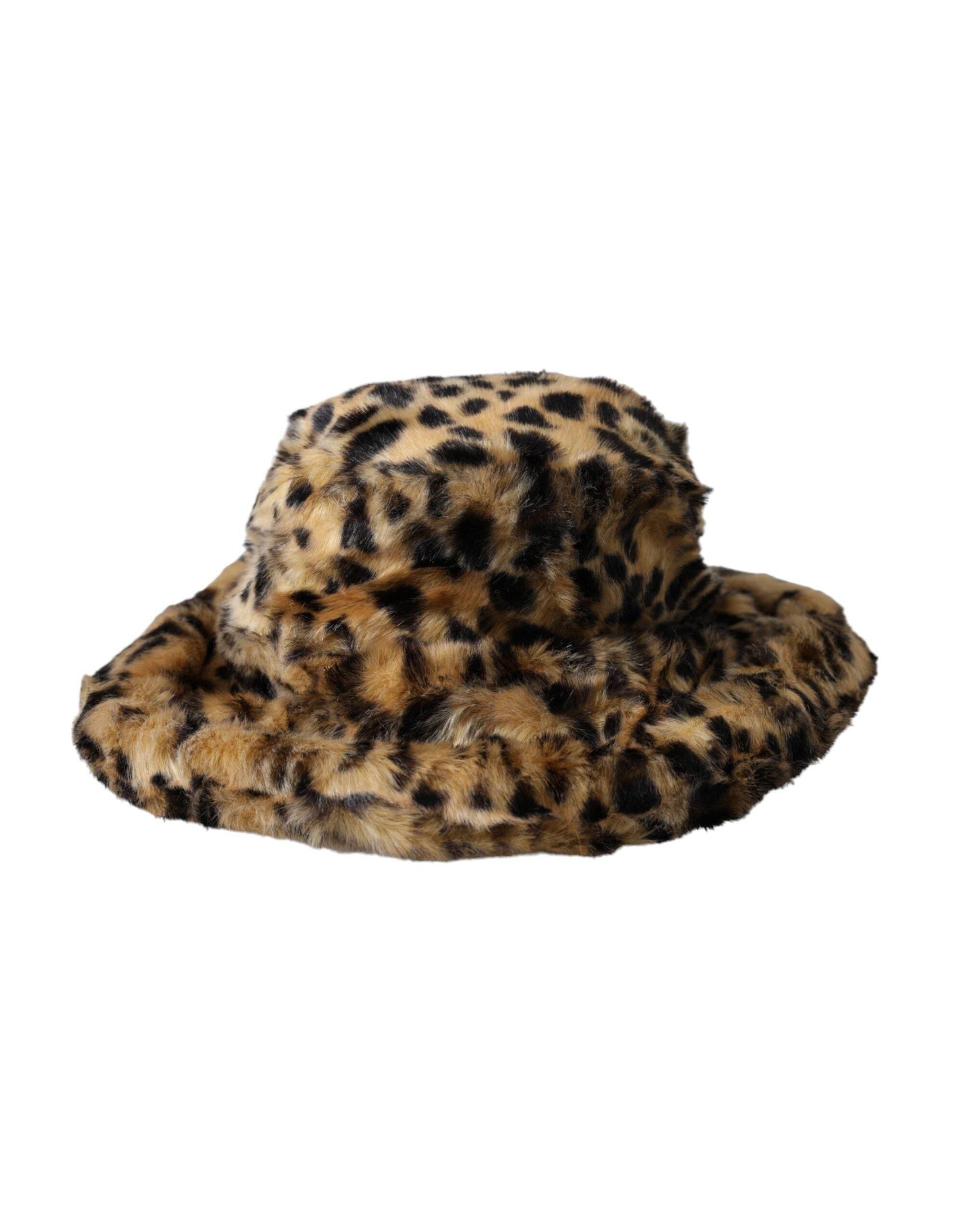 Dolce & Gabbana Brown Leopard Fur Women Bucket Hat - Hilstor
