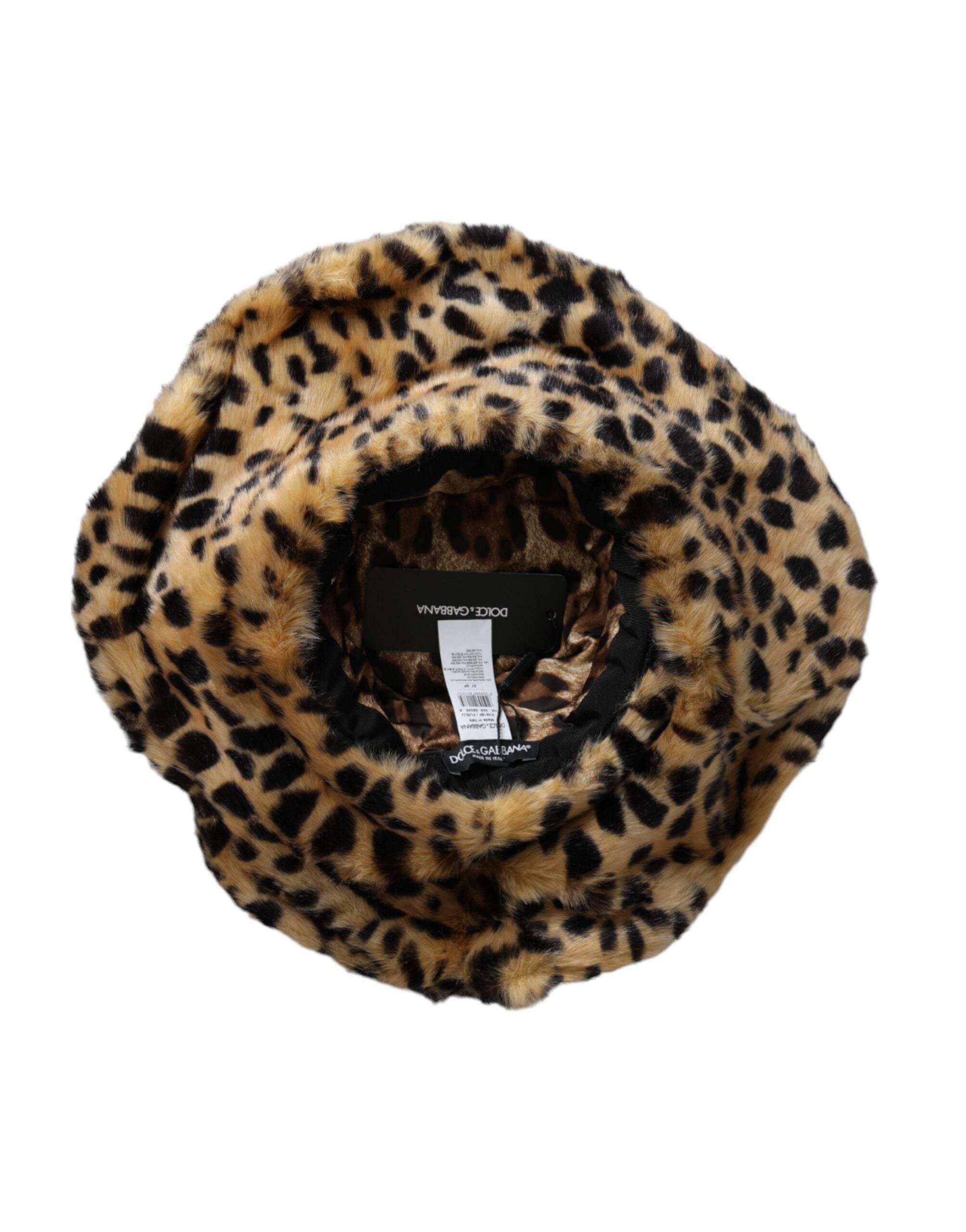 Dolce & Gabbana Brown Leopard Fur Women Bucket Hat - Hilstor
