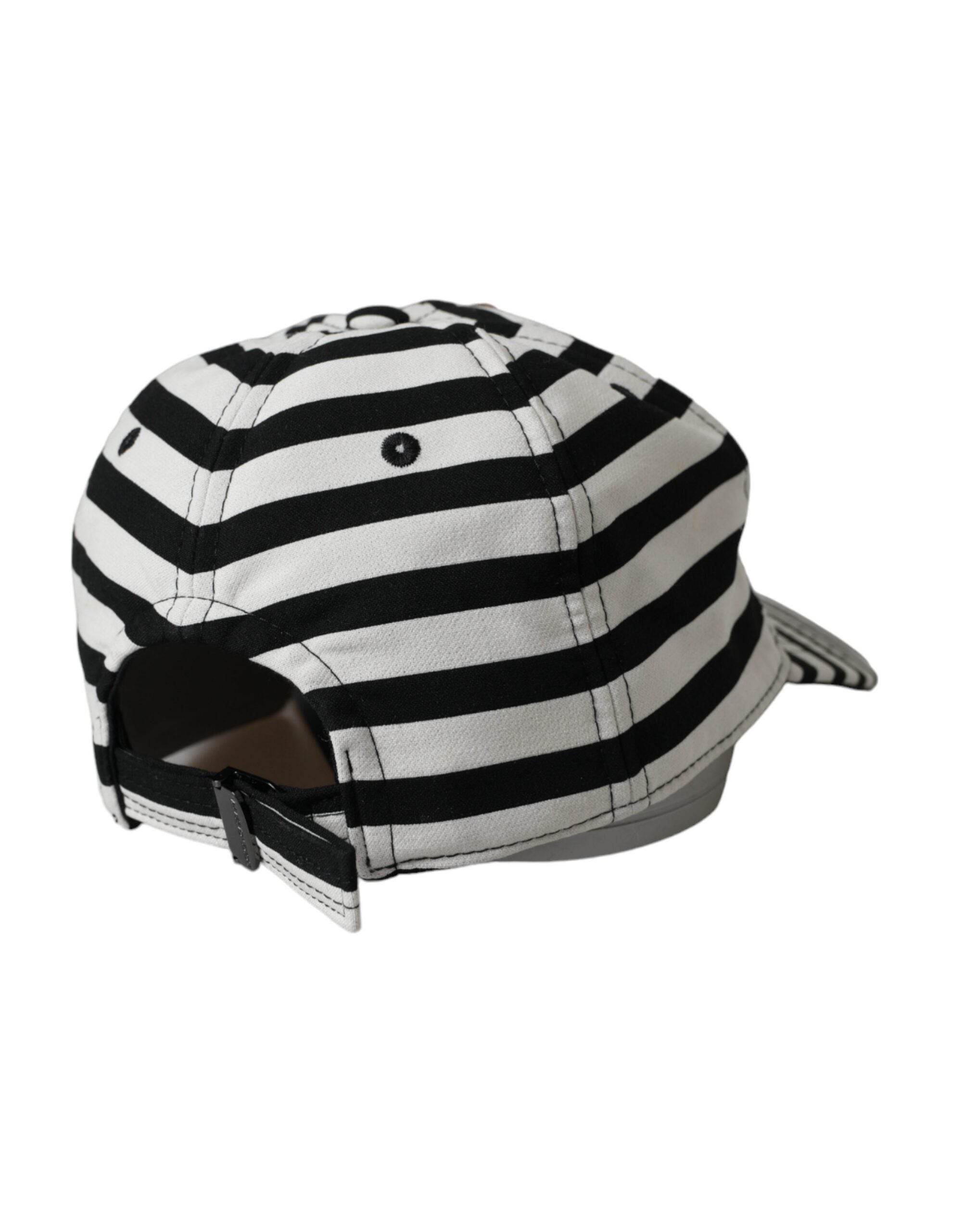 Dolce & Gabbana Black White Stripe Amore Heart Applique Baseball Hat - Hilstor