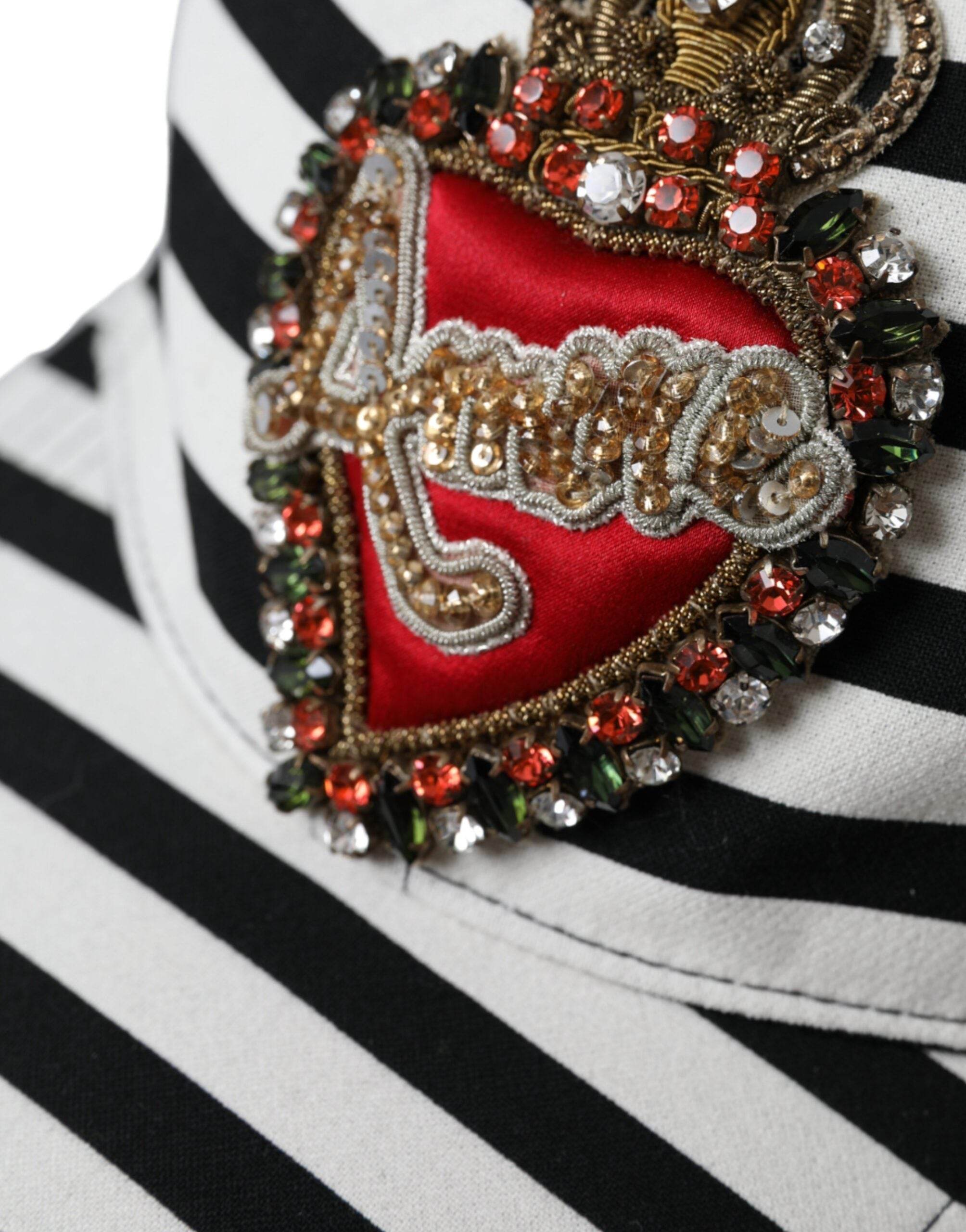 Dolce & Gabbana Black White Stripe Amore Heart Applique Baseball Hat - Hilstor