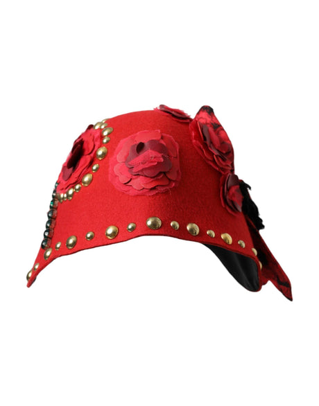 Dolce & Gabbana Red Crystal Gold Roses Brooch Embellished Hat - Hilstor