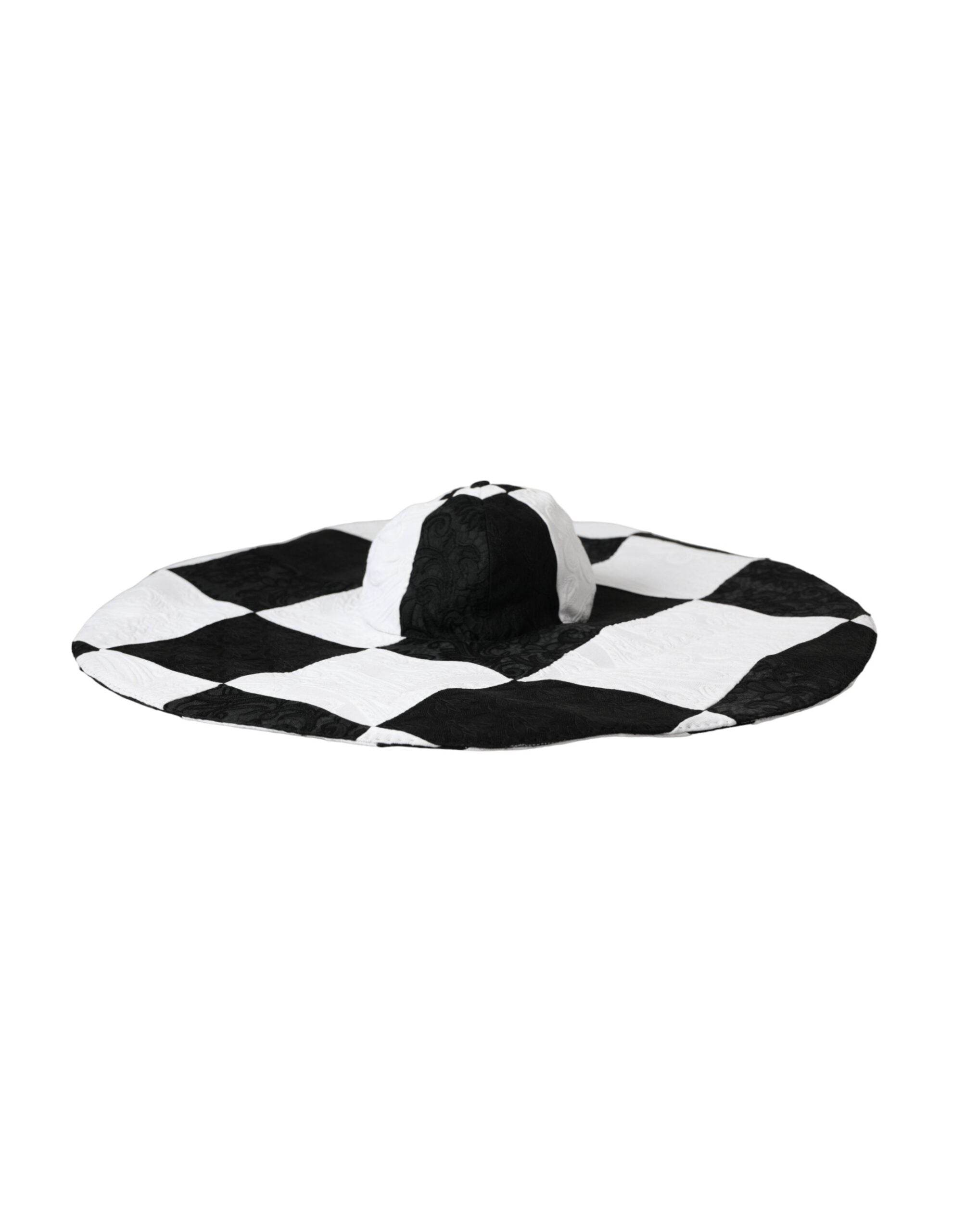Dolce & Gabbana Black White Checkered Wide Brim Floppy Hat - Hilstor