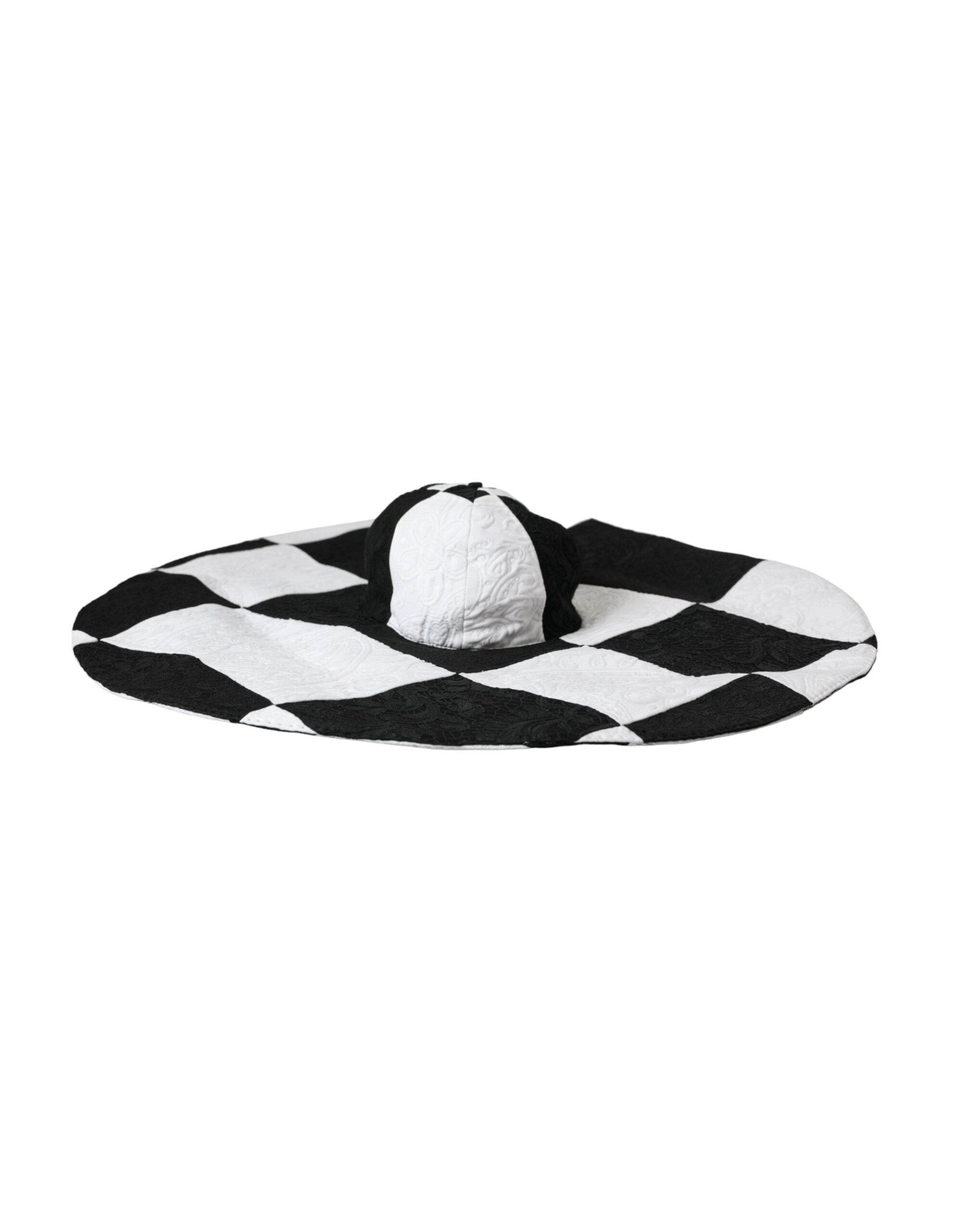 Dolce & Gabbana Black White Checkered Wide Brim Floppy Hat - Hilstor
