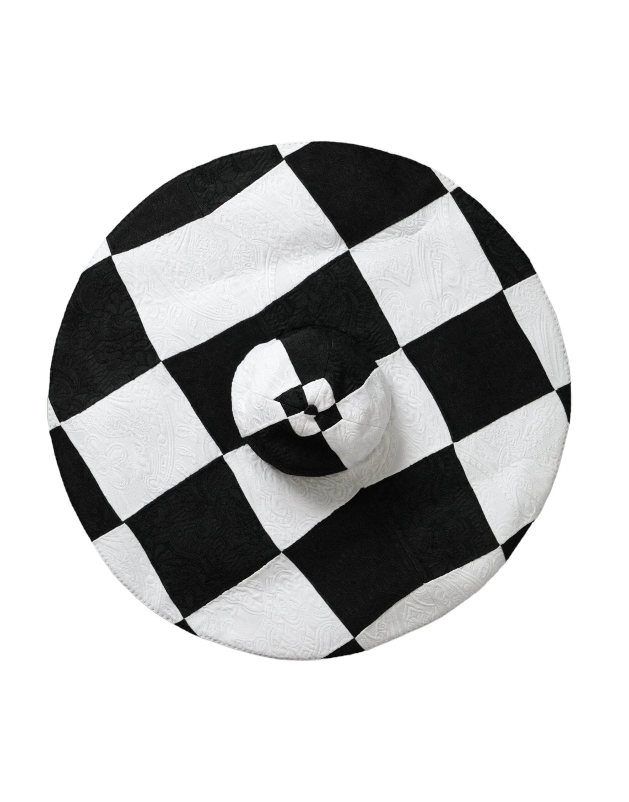 Dolce & Gabbana Black White Checkered Wide Brim Floppy Hat - Hilstor
