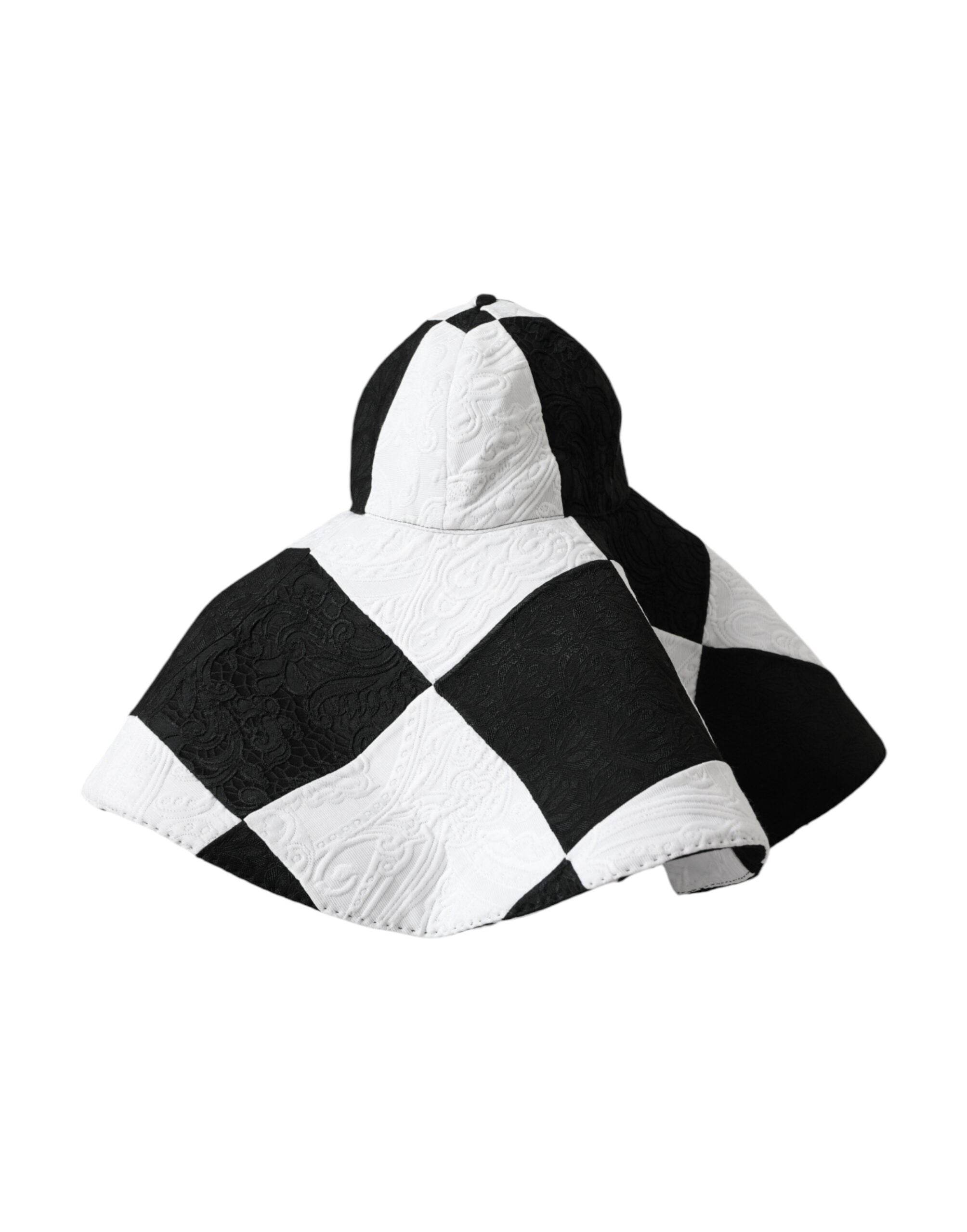 Dolce & Gabbana Black White Checkered Wide Brim Floppy Hat - Hilstor
