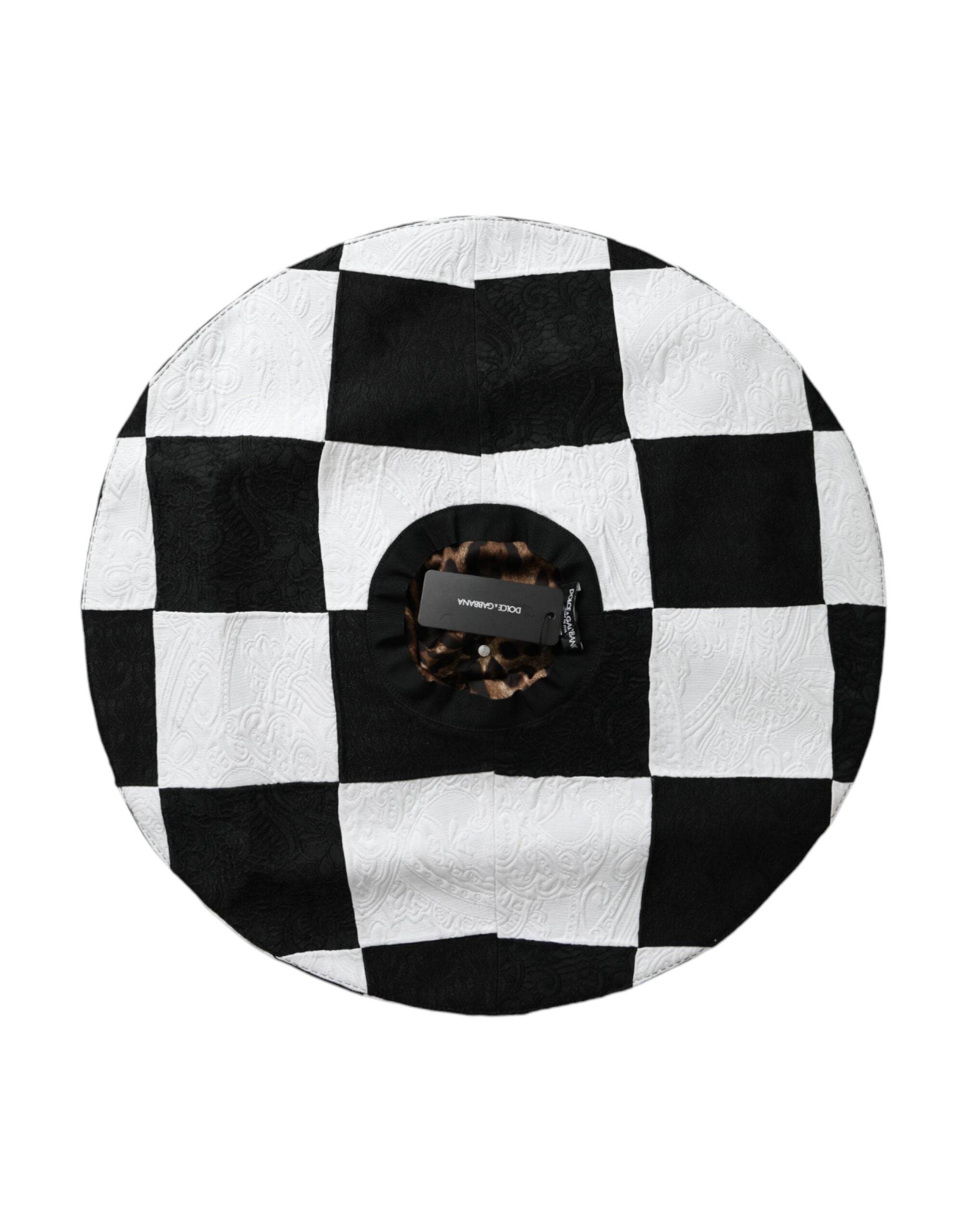 Dolce & Gabbana Black White Checkered Wide Brim Floppy Hat - Hilstor