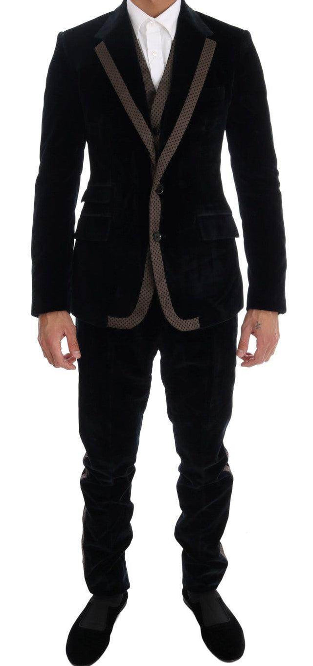 Dolce & Gabbana Blue Velvet Two Button Slim 3 Piece Suit - Hilstor
