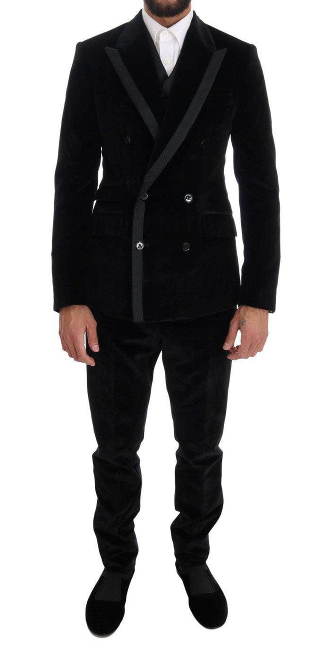 Dolce & Gabbana Black Velvet Slim Double Breasted Suit - Hilstor