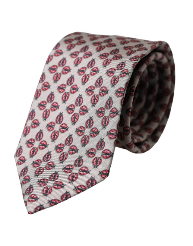 Dolce & Gabbana Beige Lady Bug Print Silk Adjustable Men Tie - Hilstor