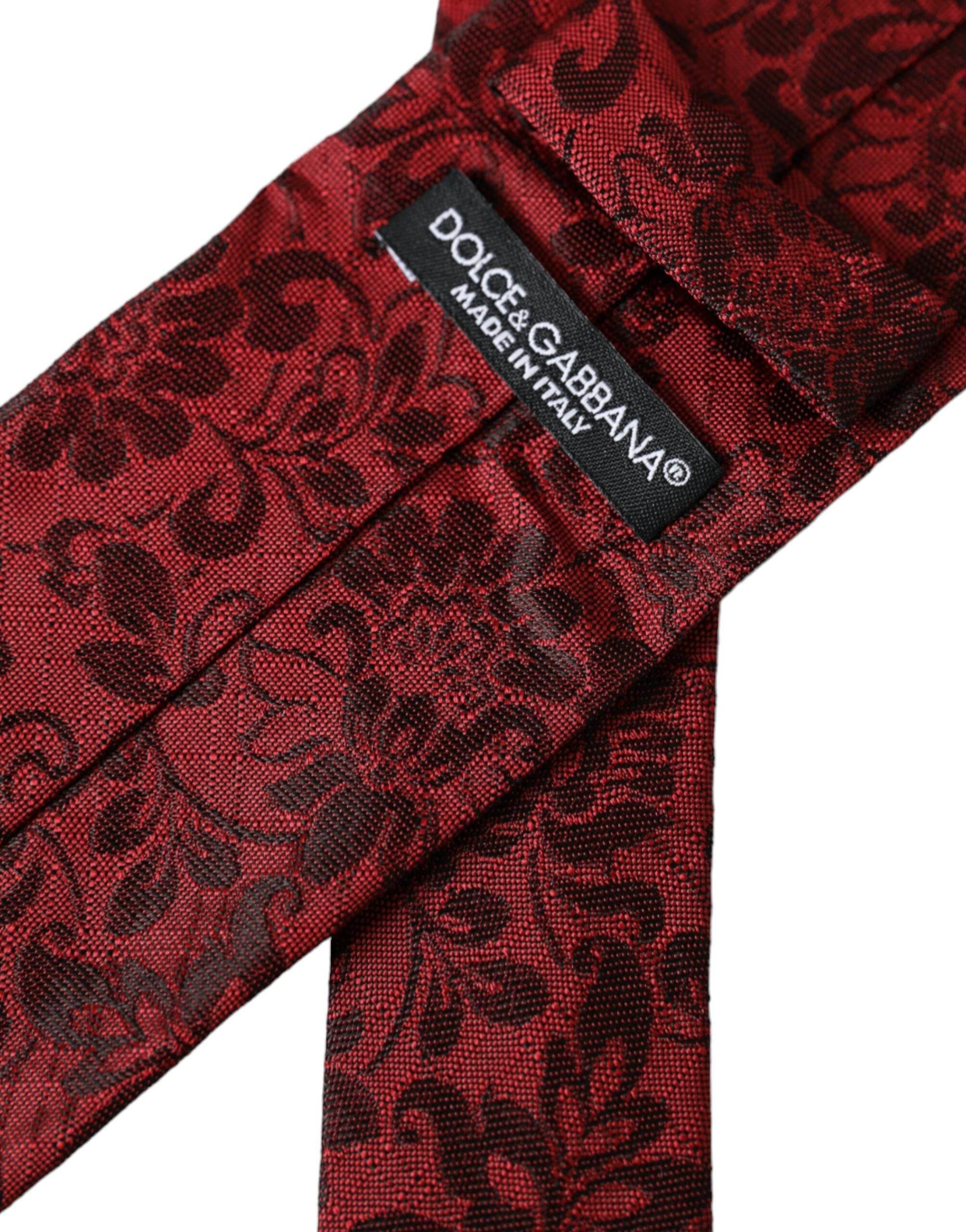 Dolce & Gabbana Red Floral Brocade Silk Adjustable Men Tie - Hilstor