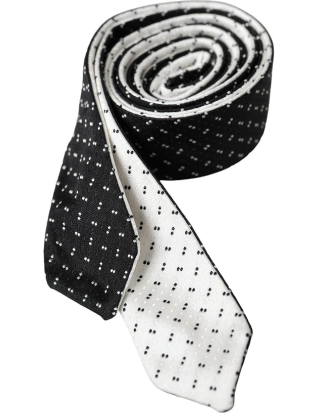 Dolce & Gabbana Black White Patterned Adjustable Tie - Hilstor