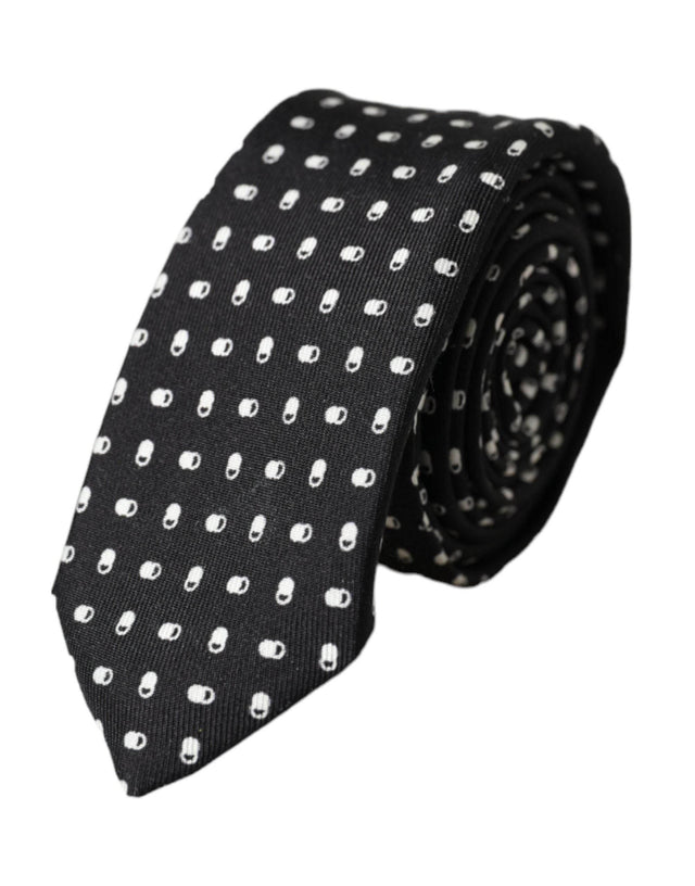 Dolce & Gabbana Black Patterned 100%Silk Adjustable Tie - Hilstor