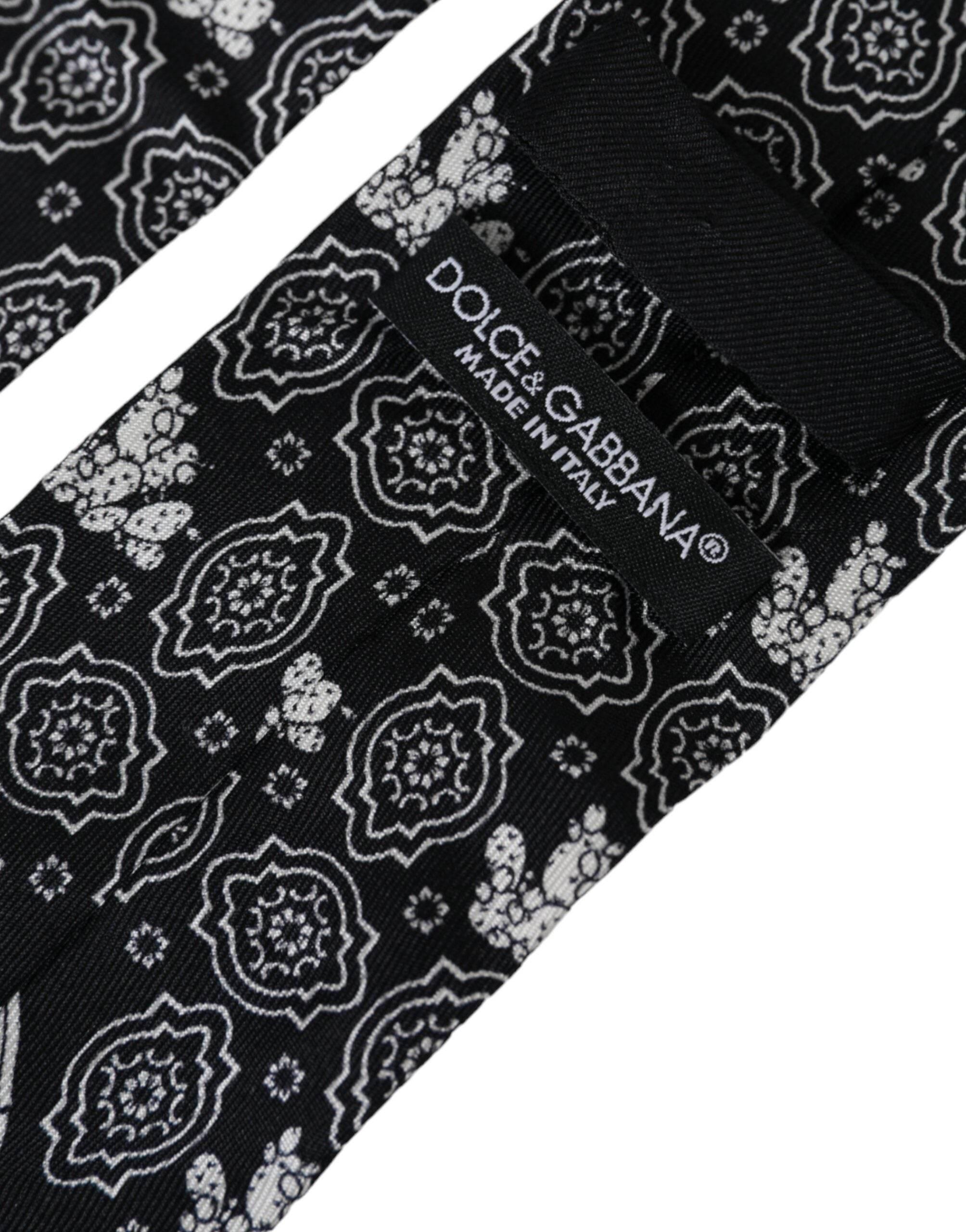 Dolce & Gabbana Black Patterned 100%Silk Adjustable Tie - Hilstor