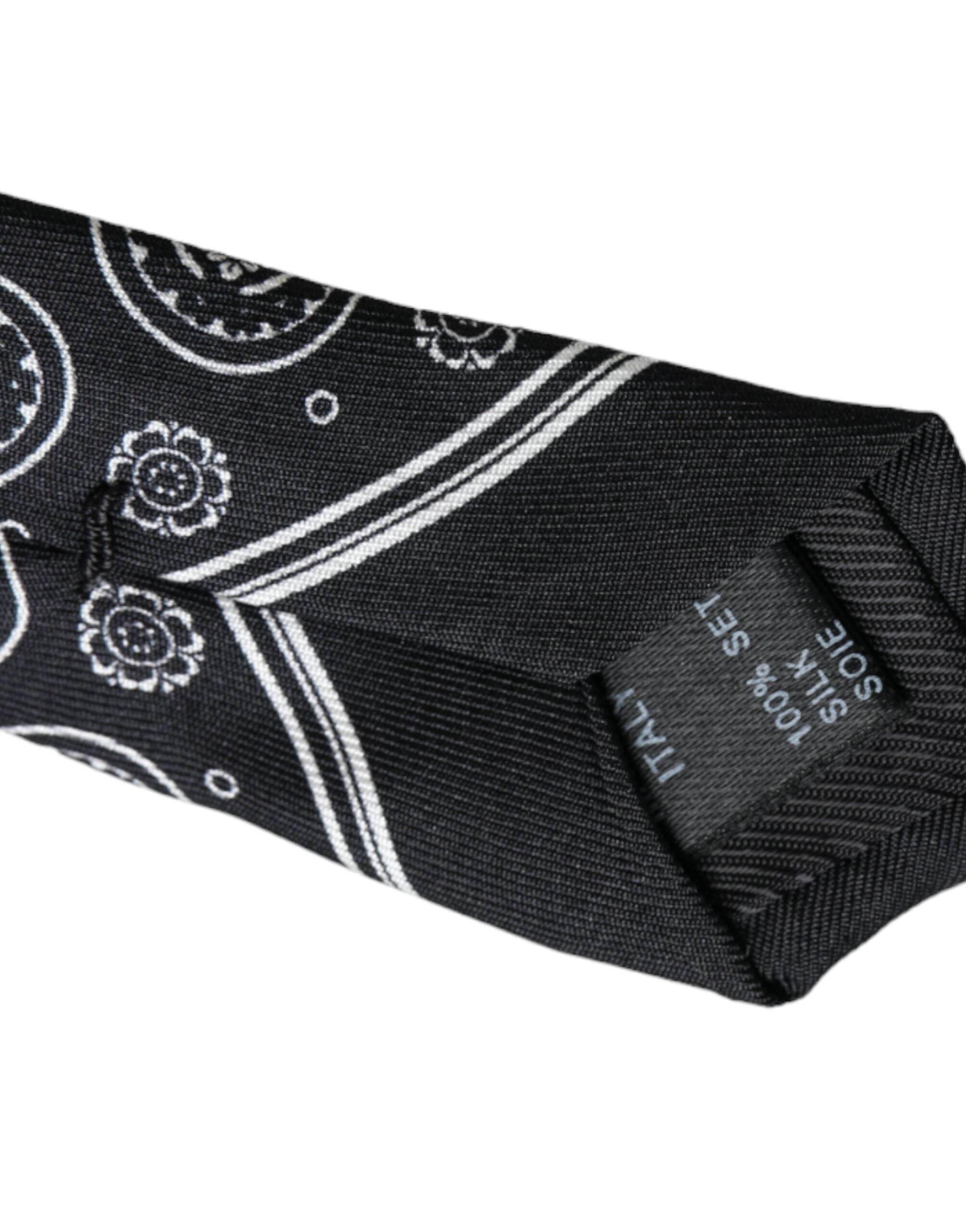 Dolce & Gabbana Black Patterned 100%Silk Adjustable Tie - Hilstor