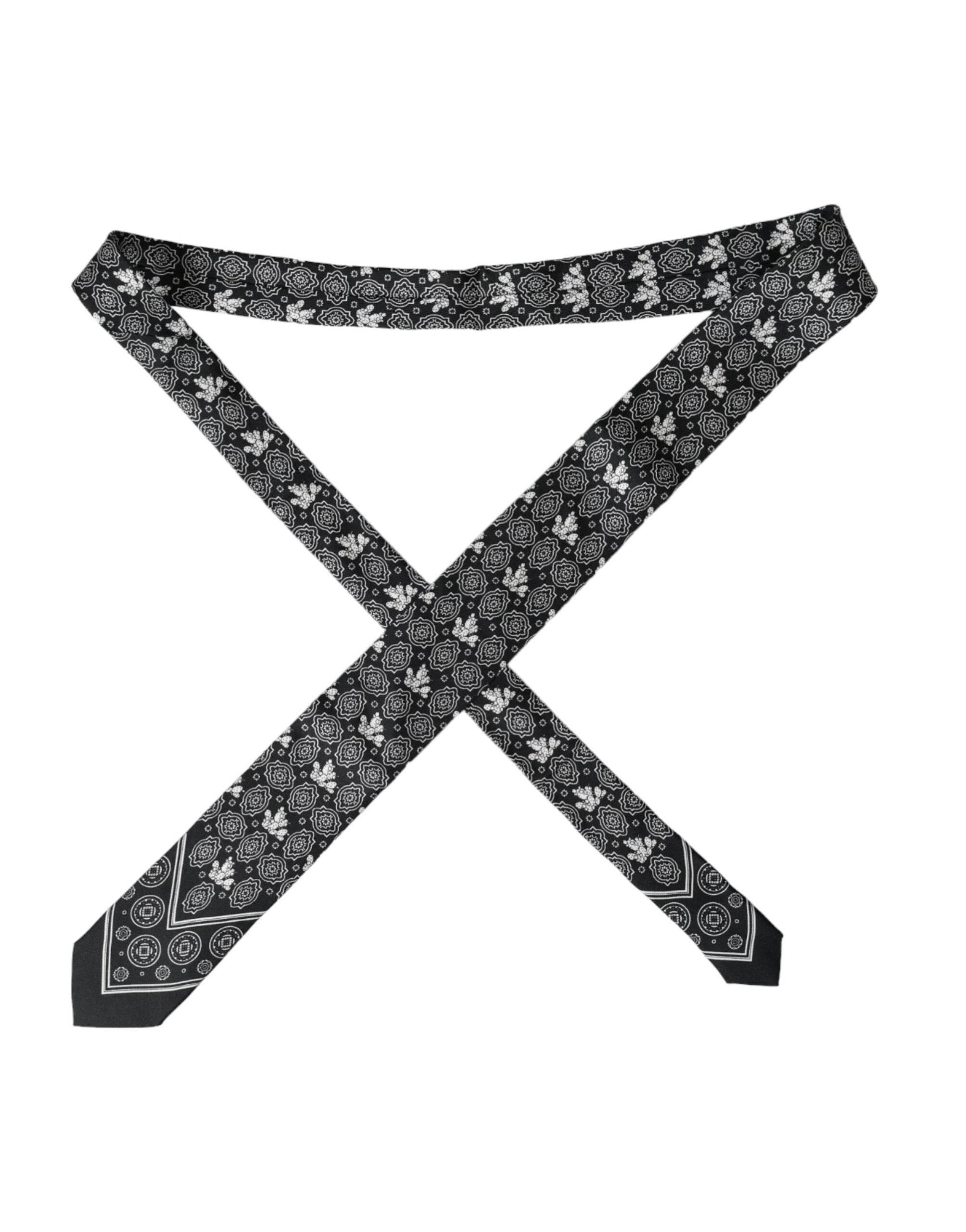 Dolce & Gabbana Black Patterned 100%Silk Adjustable Tie - Hilstor