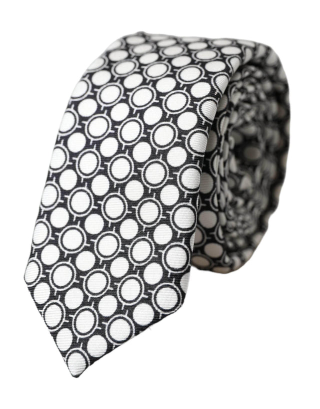 Dolce & Gabbana White Circles 100% Silk Adjustable Tie - Hilstor