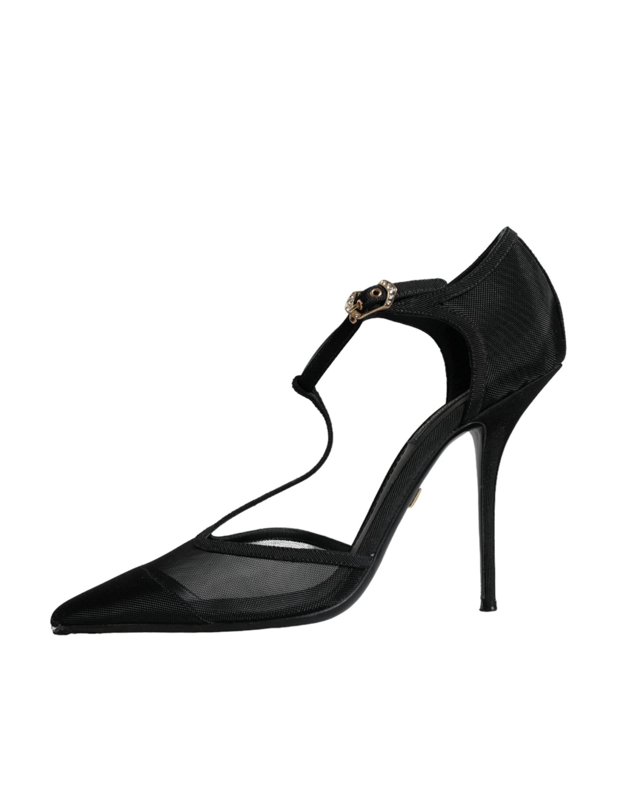 Dolce & Gabbana Black Mesh T-strap Stiletto High Heels Shoes - Hilstor
