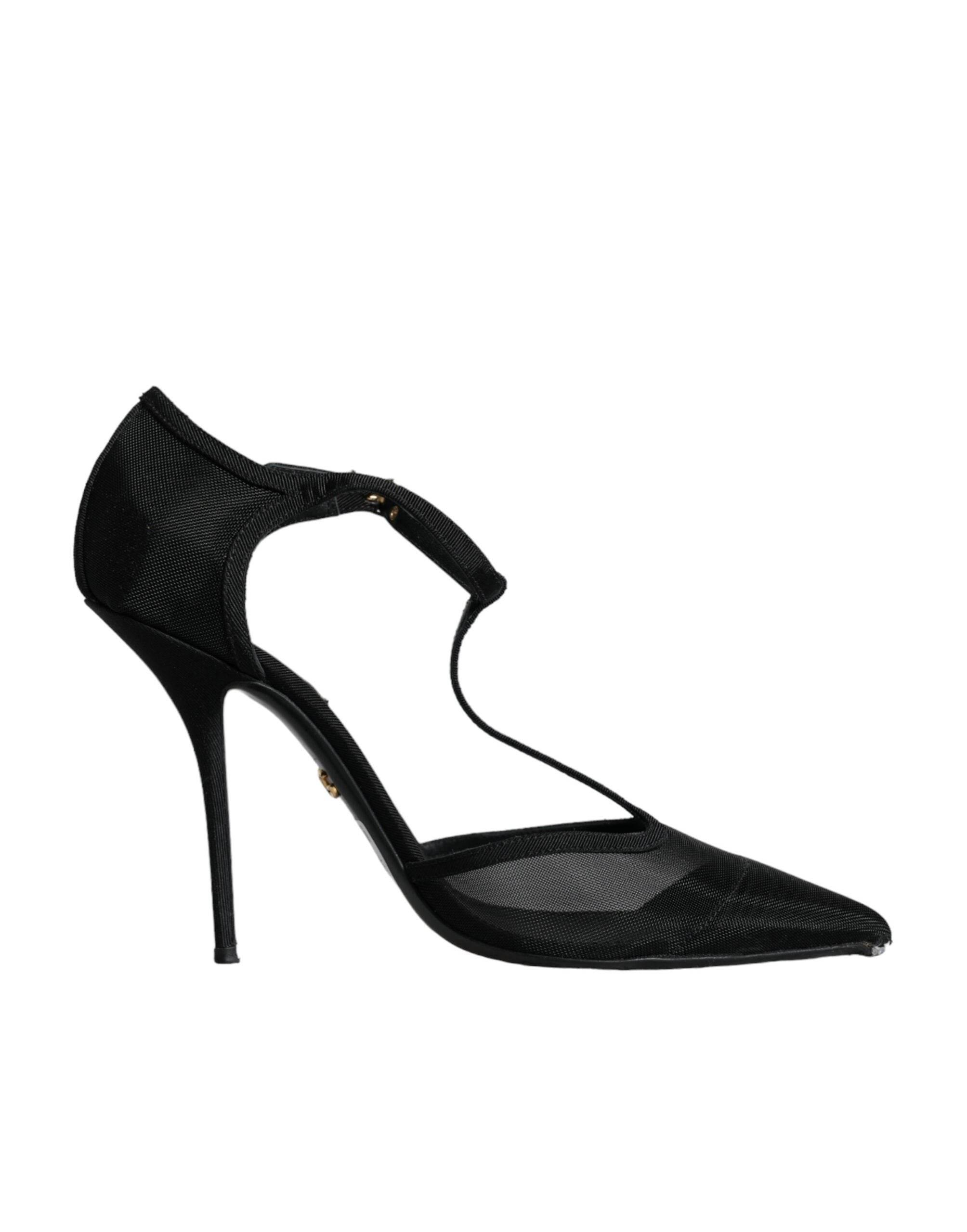 Dolce & Gabbana Black Mesh T-strap Stiletto High Heels Shoes - Hilstor
