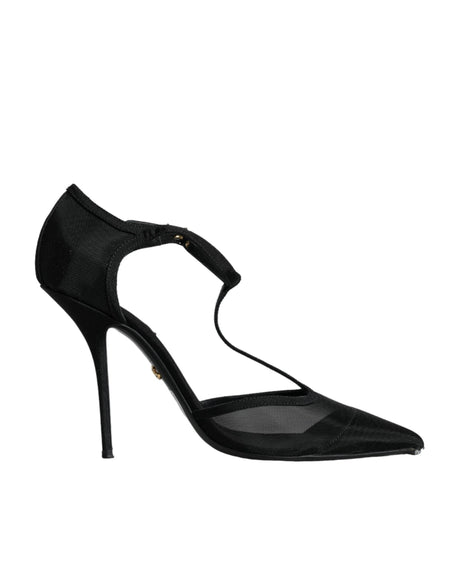 Dolce & Gabbana Black Mesh T-strap Stiletto High Heels Shoes - Hilstor