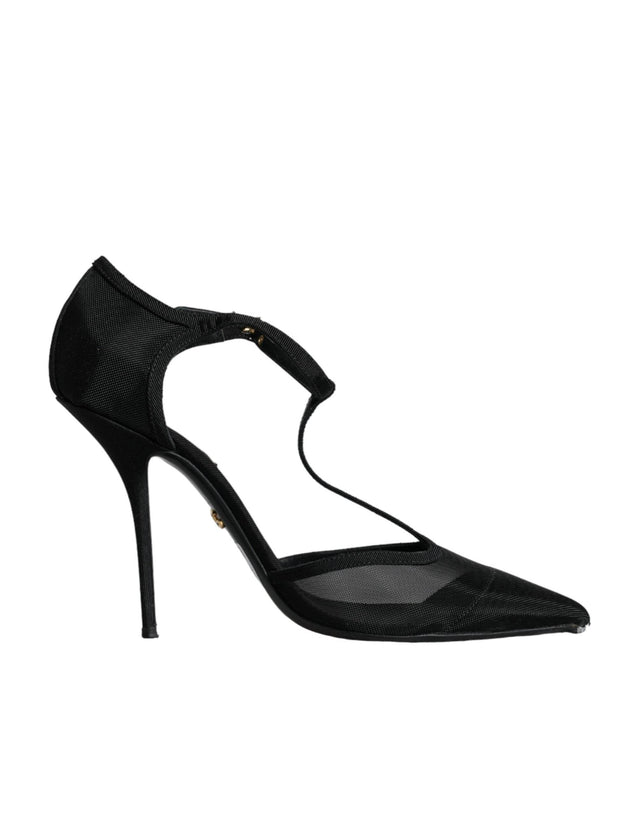 Dolce & Gabbana Black Mesh T-strap Stiletto High Heels Shoes - Hilstor