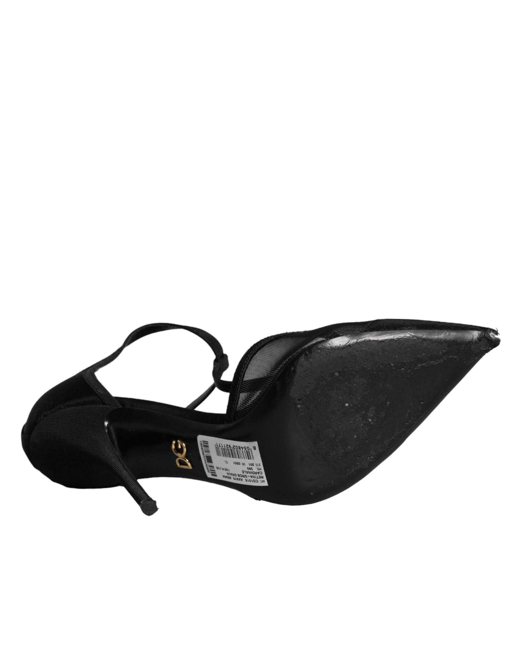 Dolce & Gabbana Black Mesh T-strap Stiletto High Heels Shoes - Hilstor