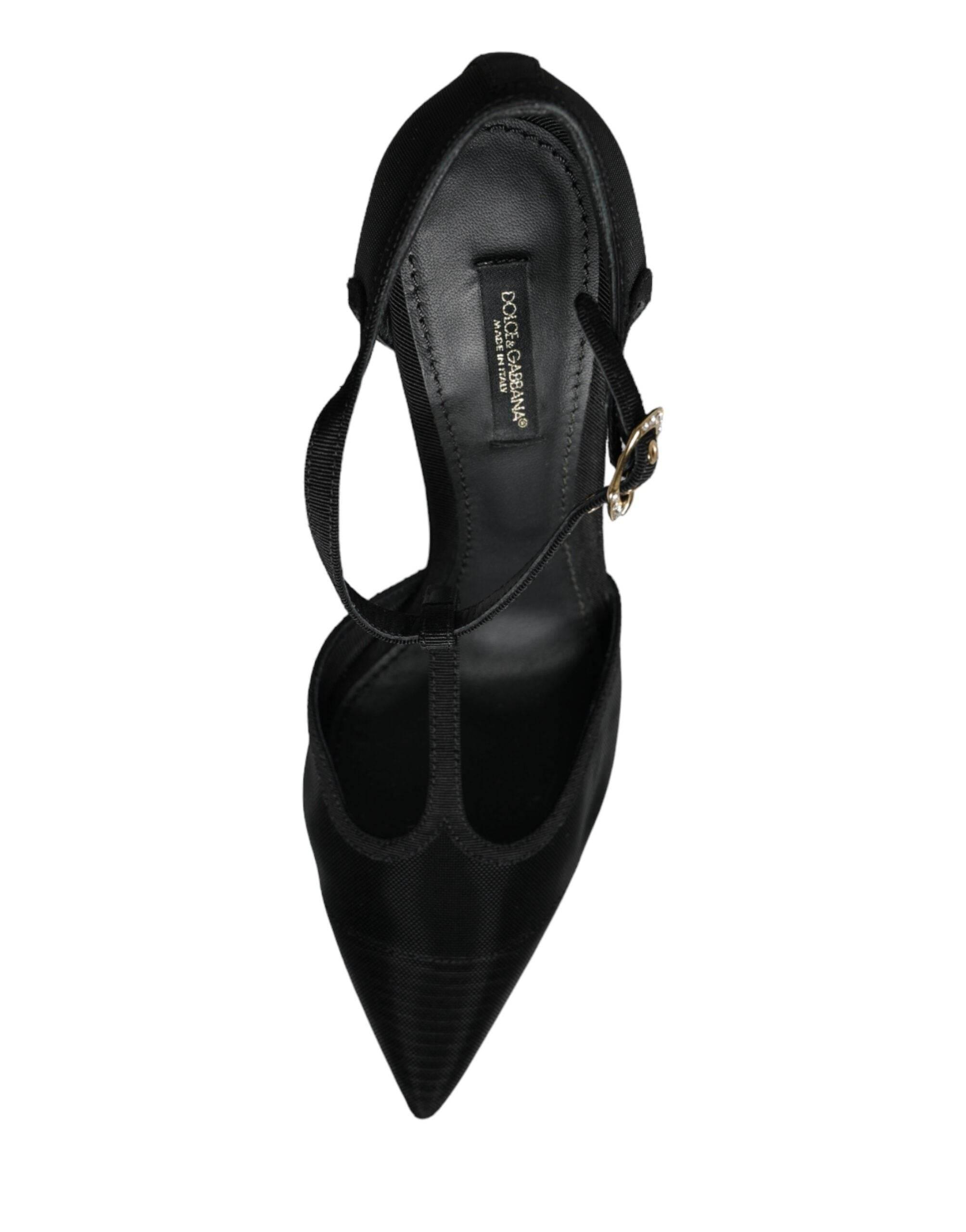 Dolce & Gabbana Black Mesh T-strap Stiletto High Heels Shoes - Hilstor