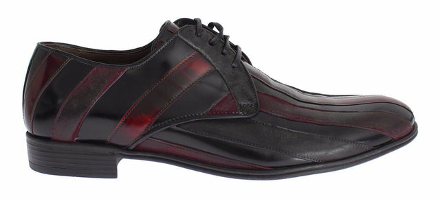 Dolce & Gabbana Elegant Black Bordeaux Striped Leather Dress Shoes - Hilstor