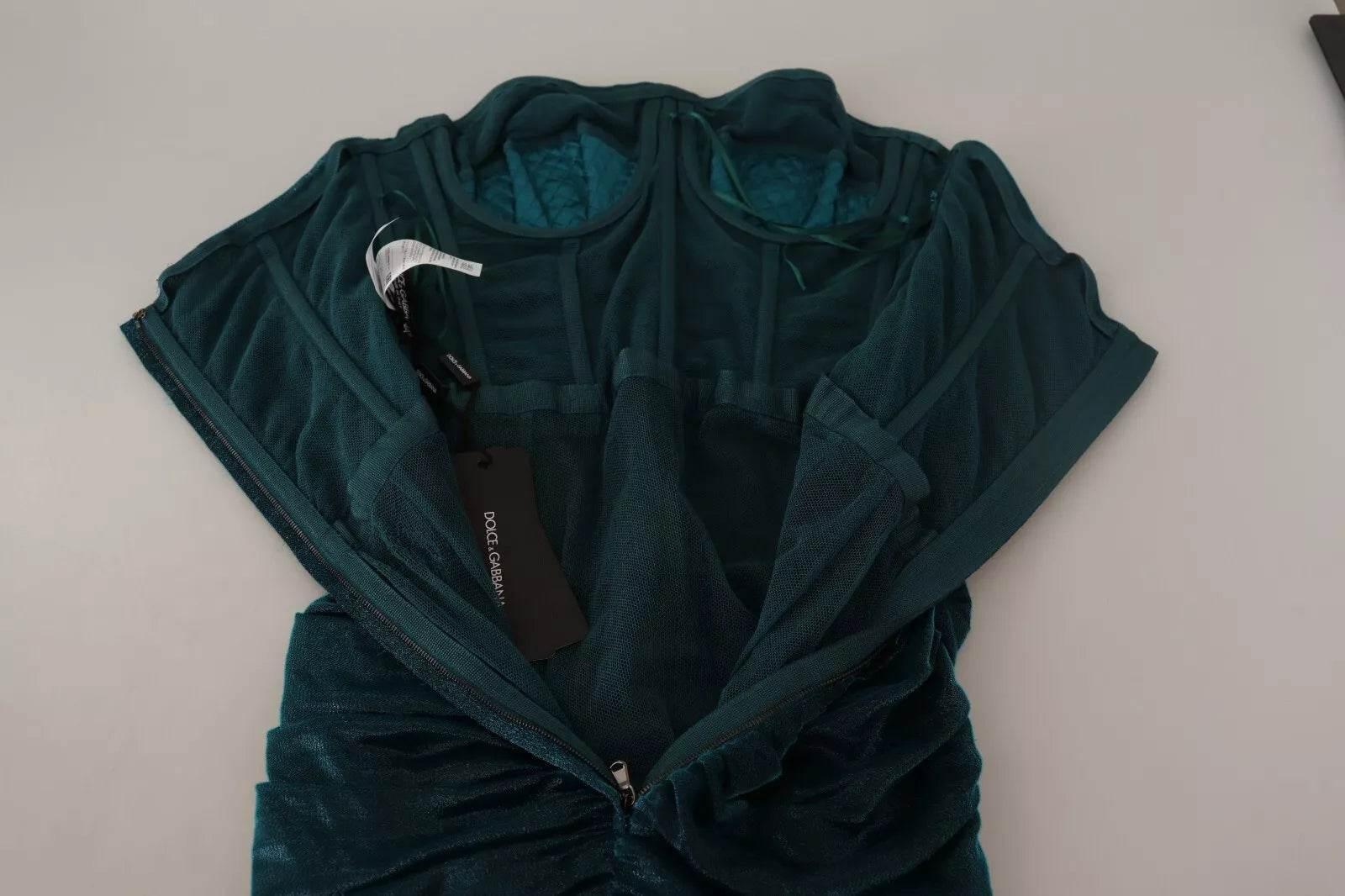 Dolce & Gabbana Turquoise Draped Satin Midi Dress - Hilstor