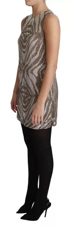 Dolce & Gabbana Brown Crystal Shift Mini Zebra Silver Dress - Hilstor