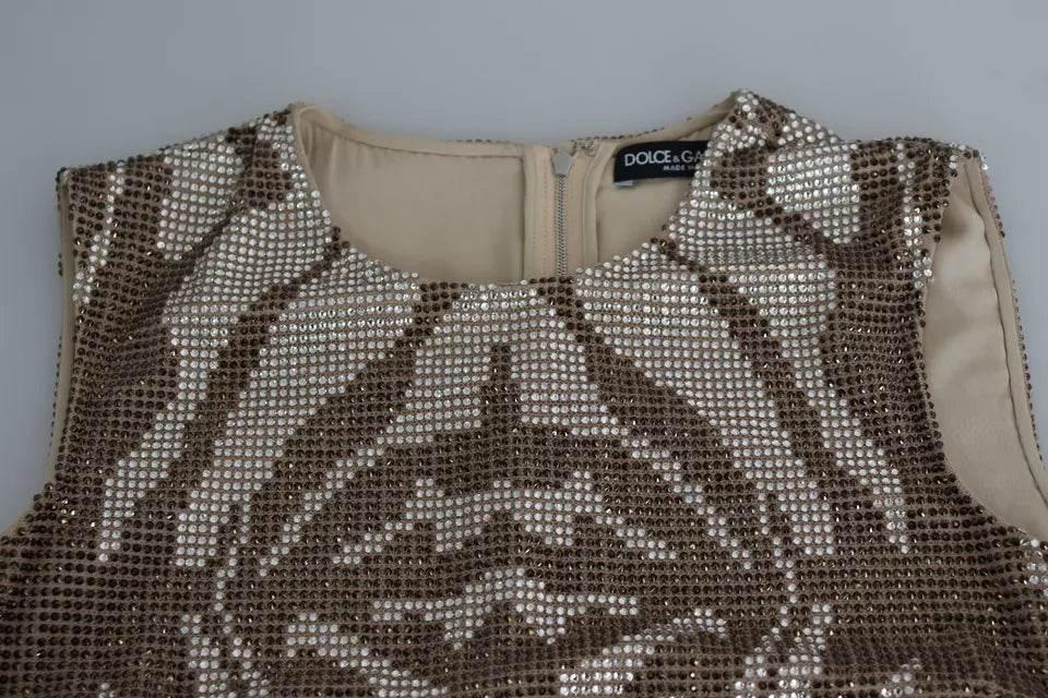 Dolce & Gabbana Brown Crystal Shift Mini Zebra Silver Dress - Hilstor