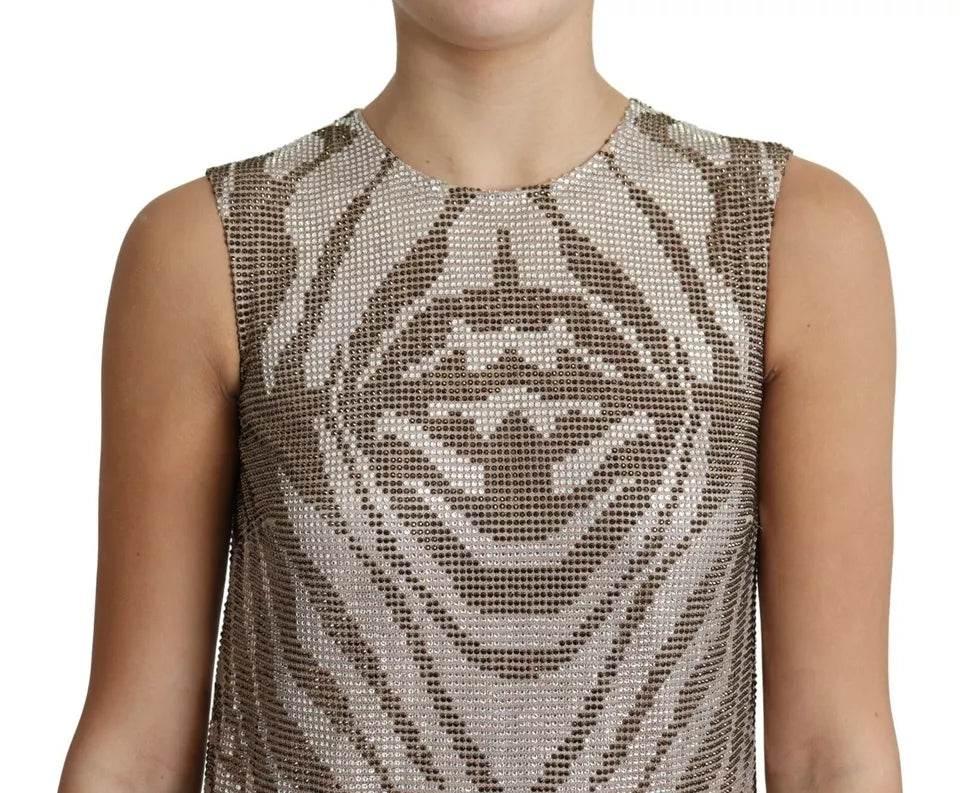 Dolce & Gabbana Brown Crystal Shift Mini Zebra Silver Dress - Hilstor