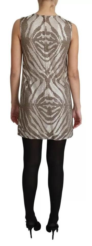 Dolce & Gabbana Brown Crystal Shift Mini Zebra Silver Dress - Hilstor