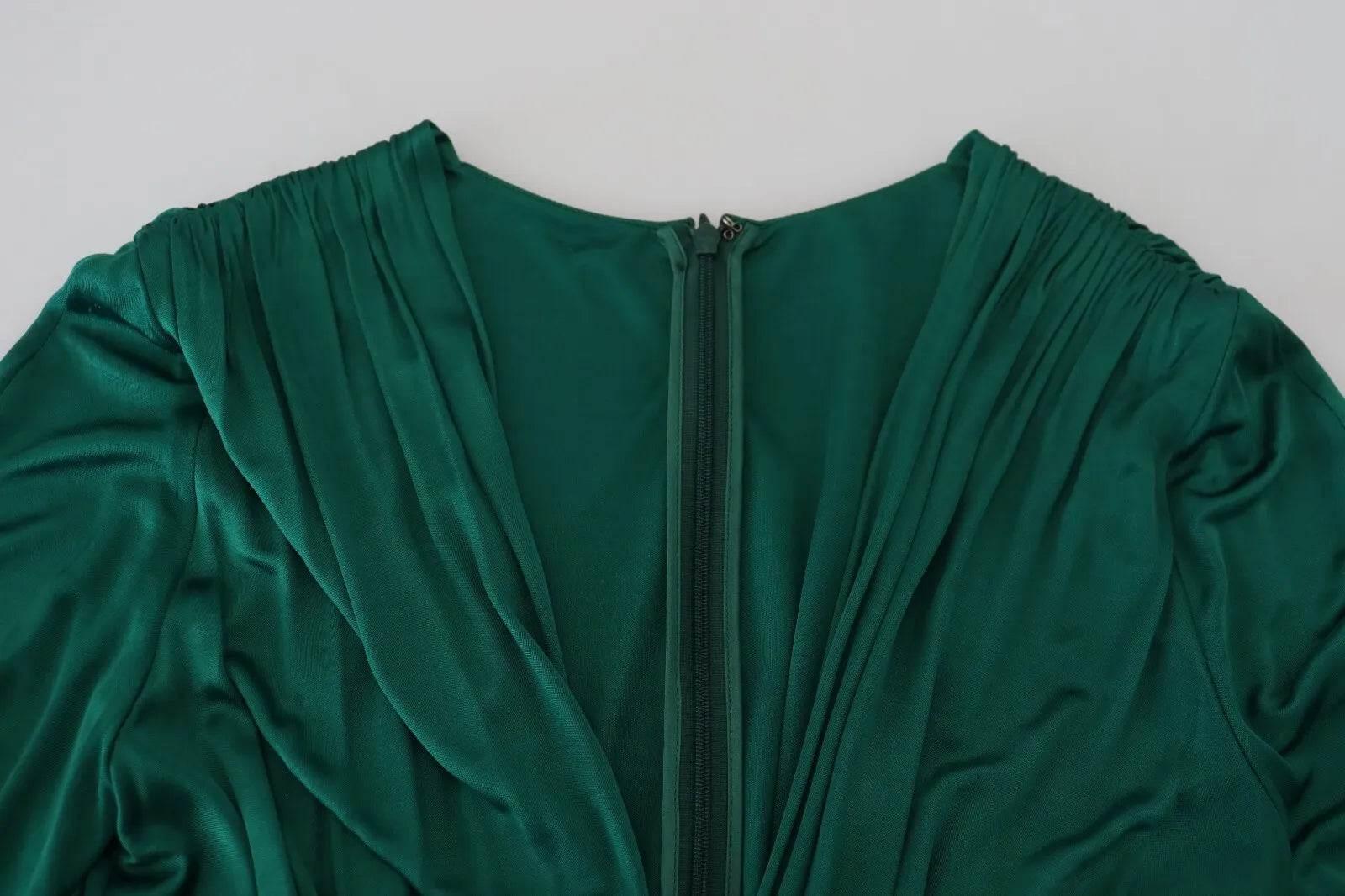 Dolce & Gabbana Dark Green Viscose Long Sleeve Midi Dress - Hilstor