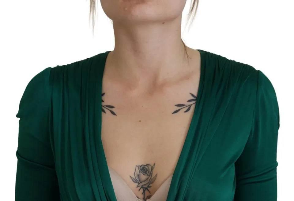Dolce & Gabbana Dark Green Viscose Long Sleeve Midi Dress - Hilstor