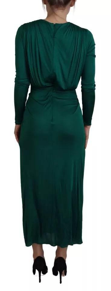 Dolce & Gabbana Dark Green Viscose Long Sleeve Midi Dress - Hilstor