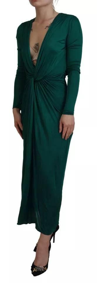Dolce & Gabbana Dark Green Viscose Long Sleeve Midi Dress - Hilstor