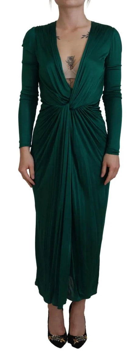 Dolce & Gabbana Dark Green Viscose Long Sleeve Midi Dress - Hilstor