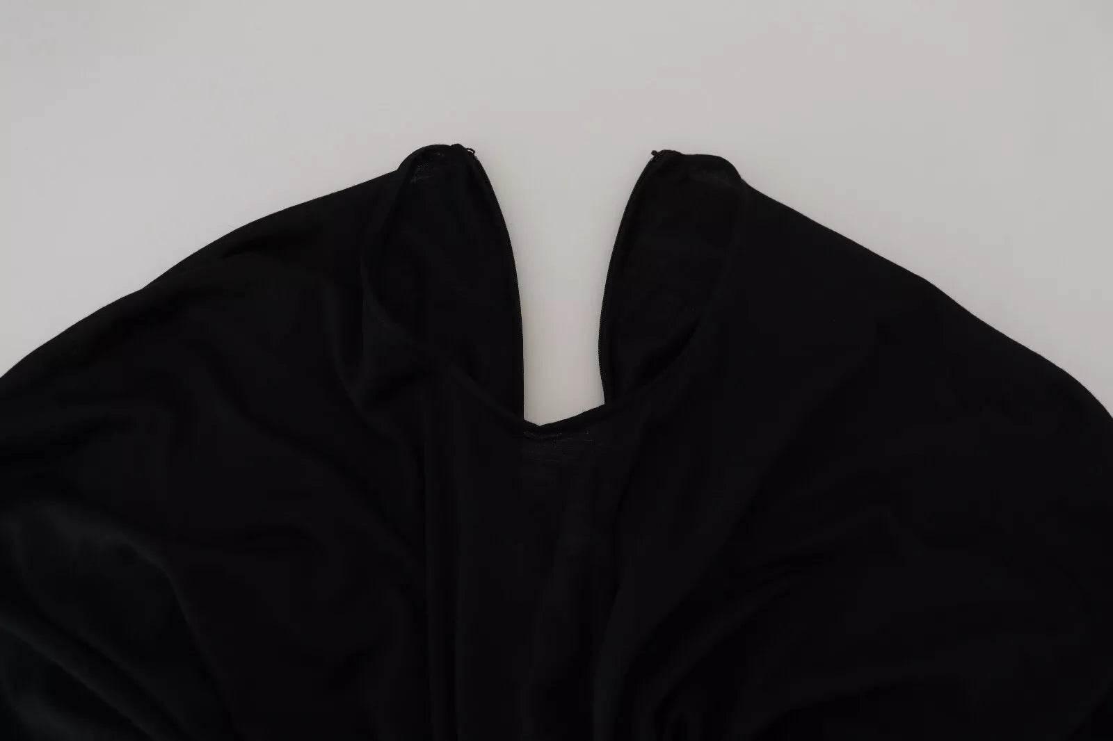 Dolce & Gabbana Black Sheath Midi Gown Wool Wrap Dress - Hilstor