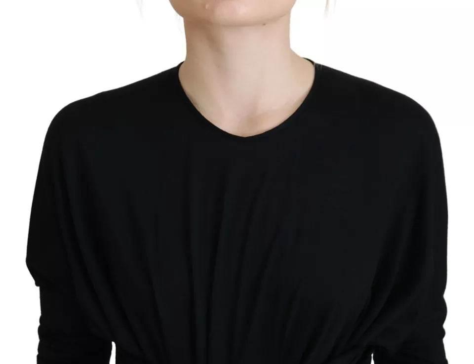 Dolce & Gabbana Black Sheath Midi Gown Wool Wrap Dress - Hilstor