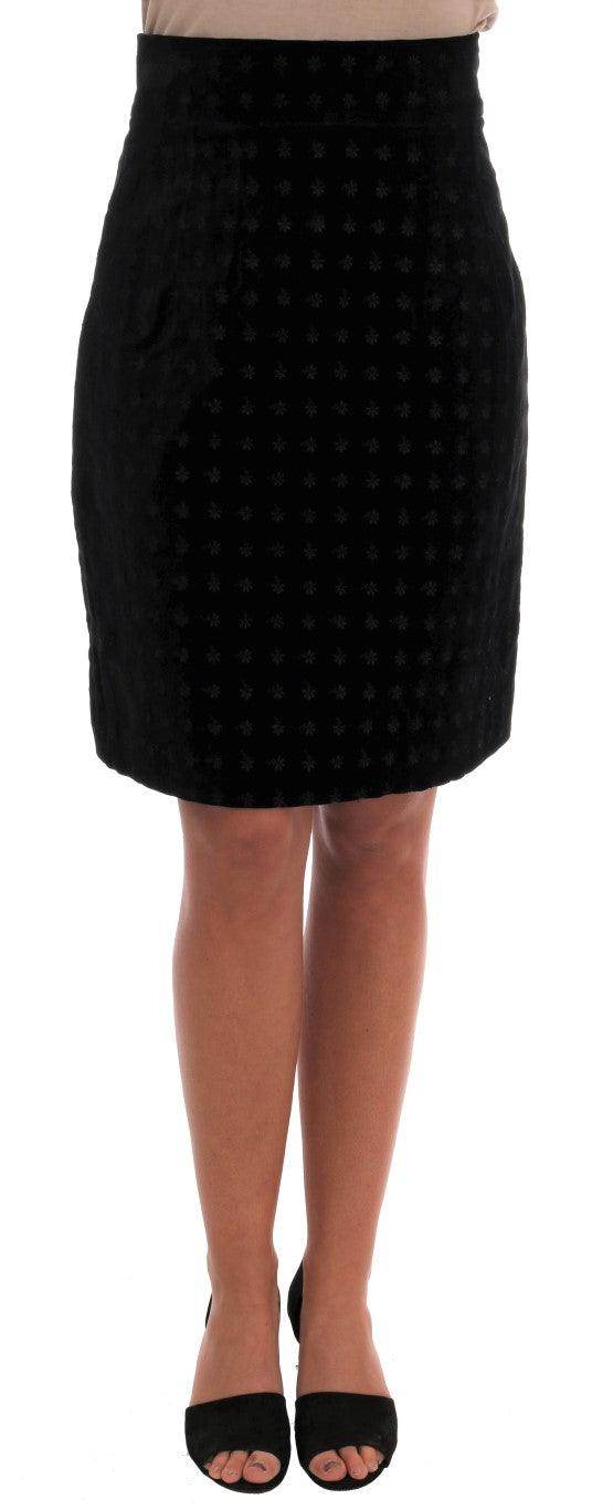 Dolce & Gabbana Baroque Embroidered Velvet Pencil Skirt - Hilstor