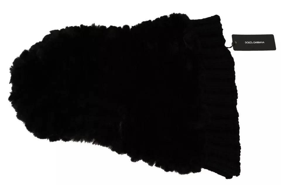 Dolce & Gabbana Black Silver Fox Fur Cashmere Hooded Scarf - Hilstor