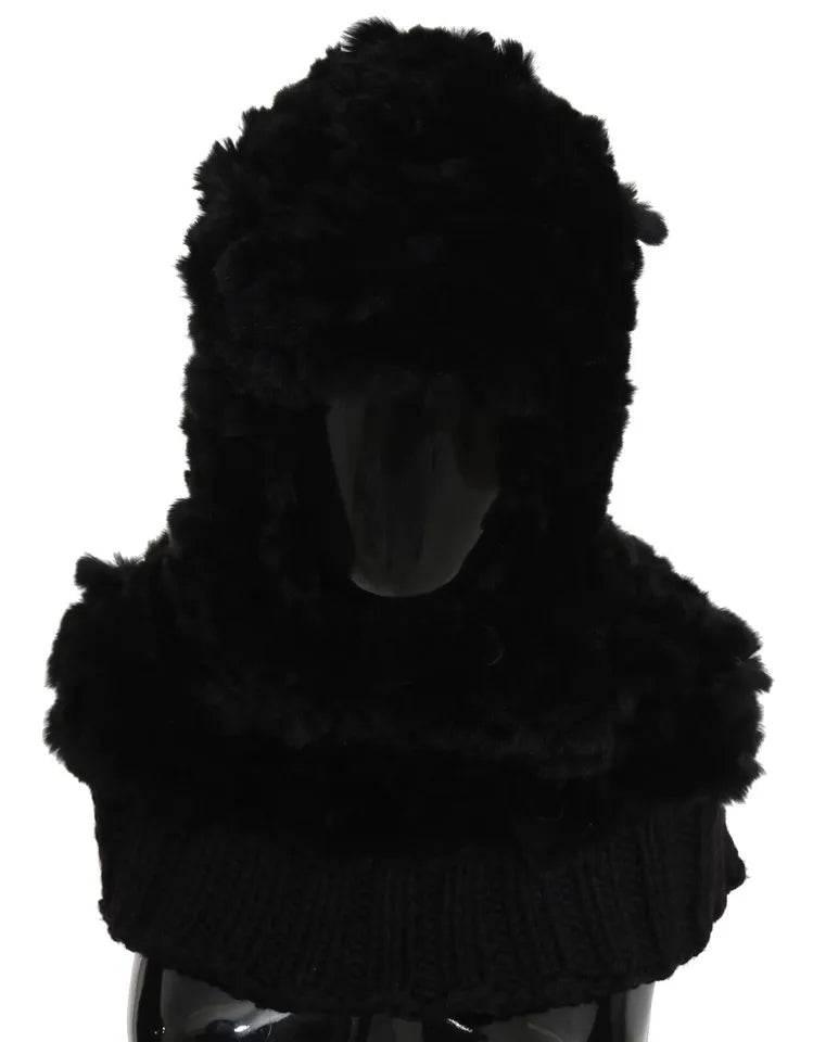 Dolce & Gabbana Black Silver Fox Fur Cashmere Hooded Scarf - Hilstor