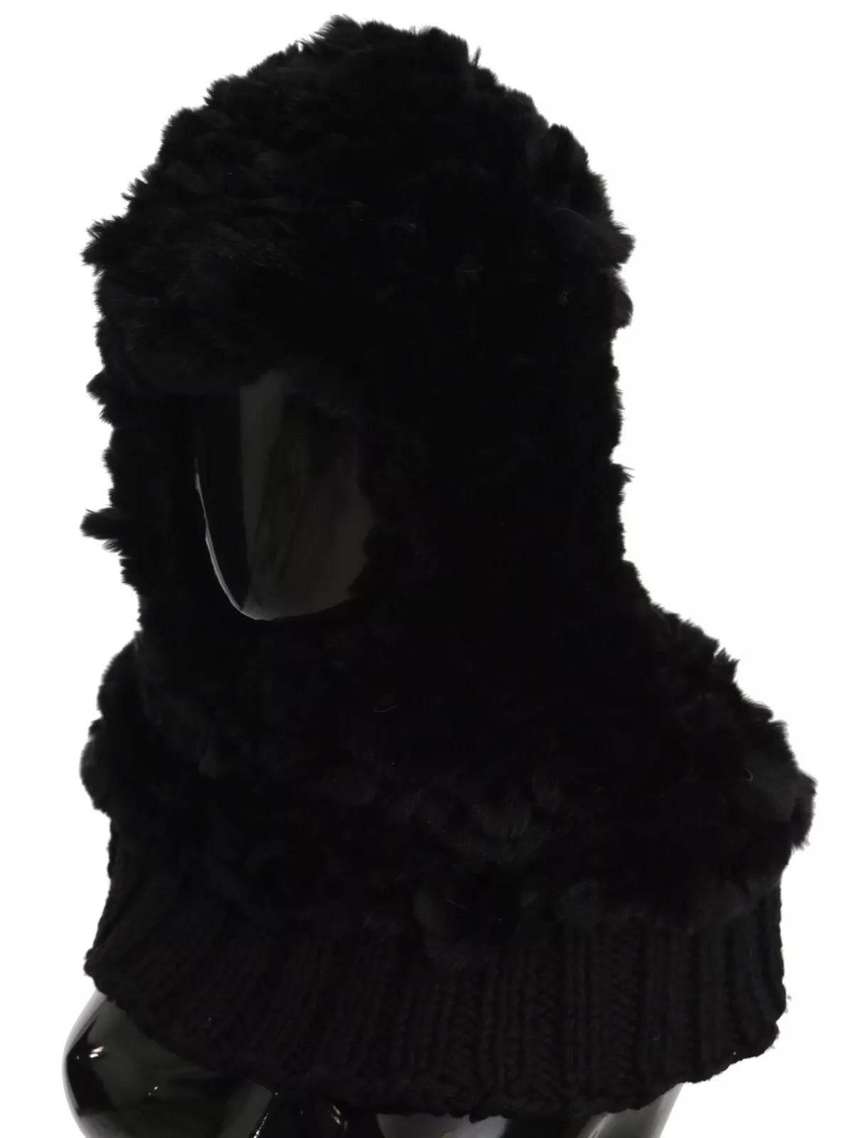 Dolce & Gabbana Black Silver Fox Fur Cashmere Hooded Scarf - Hilstor
