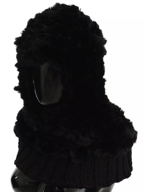 Dolce & Gabbana Black Silver Fox Fur Cashmere Hooded Scarf - Hilstor