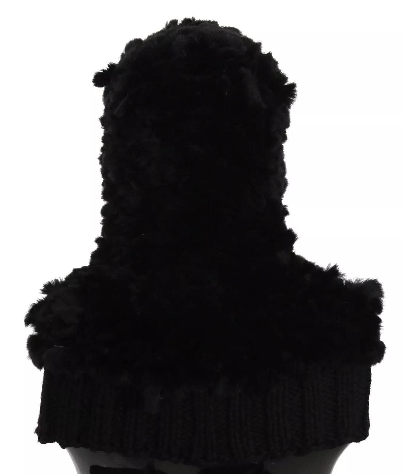Dolce & Gabbana Black Silver Fox Fur Cashmere Hooded Scarf - Hilstor