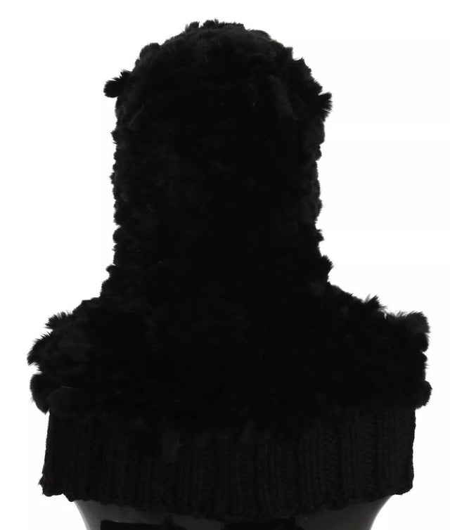 Dolce & Gabbana Black Silver Fox Fur Cashmere Hooded Scarf - Hilstor